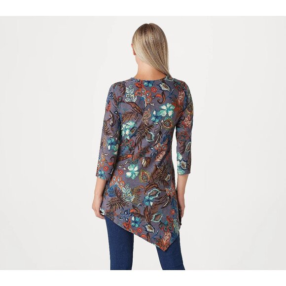 Attitudes by Renee Regular Asymmetric Jacquard Tunic Size Large Whimsical Boho - Picture 2 of 9